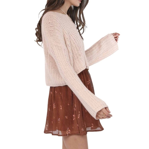 Sadie & Sage Cream Knit Crew Neck Sweater Cropped - Picture 6 of 7